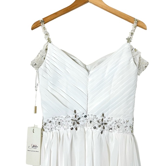 Jaeden | NWT Chiffon jeweled v-neck long beach wedding dress boho off sh… - Picture 10 of 14